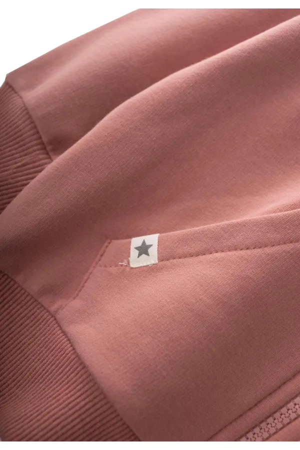 Hooded Zippered Cardigan 1-14 Years Old Dusty Rose