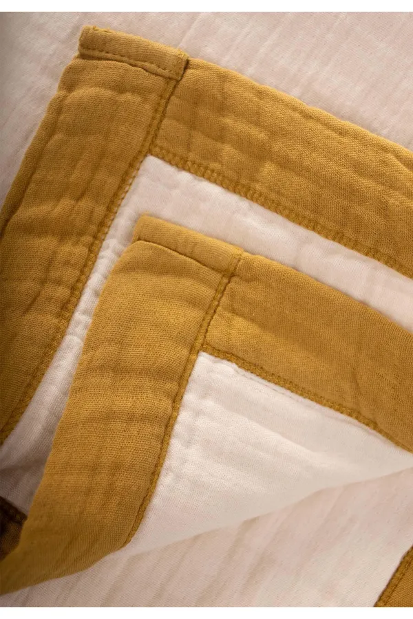 Couverture brute à quatre couches, passepoil épais, 85 x 90, moutarde