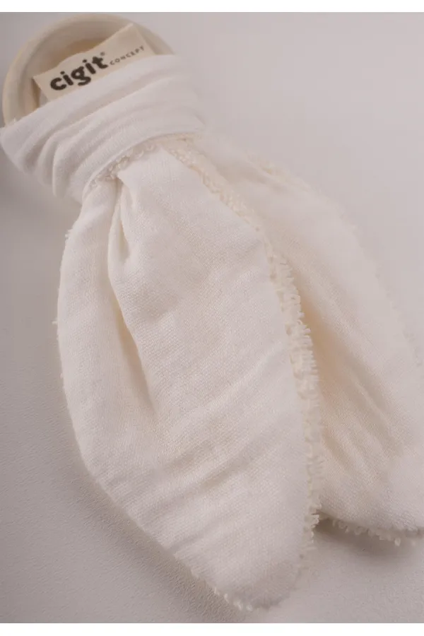 Ahşap Müslin Bebek Diş Kaşıyıcı Ekru
