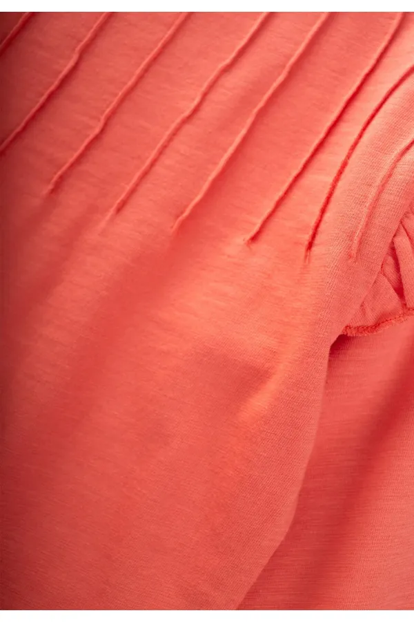 Nervür Detaylı T-Shırt 3-10 Yaş Mercan