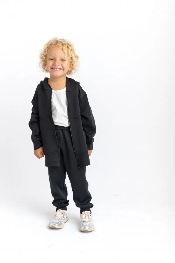 Zippered Kangaroo Pocket Set for 2-7 Years Old Black