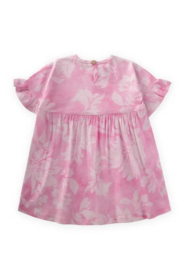Robe rose à manches à volants et motifs pour enfants de 1 à 7 ans