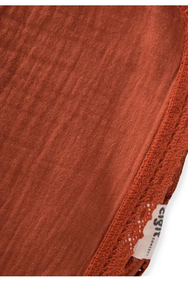 Dantel İşlemeli Tekkat Müslin Battaniye 100X100 cm +/- 3 cm Rust