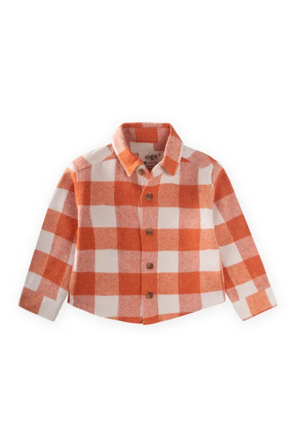 Oduncu Gömleği 1-9 Yaş Oranj Ekose