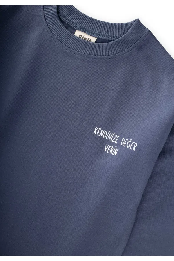 T-shirt à manches longues avec slogan, 2-10 ans, bleu indigo