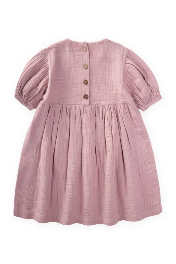 Organic Balon Kollu Müslin Elbise 2-10 Yaş Leylak