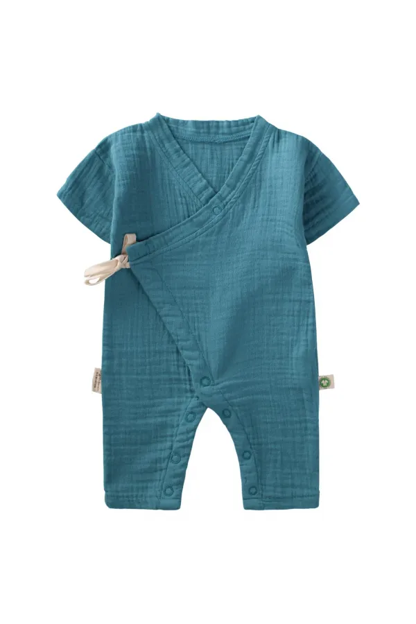 Organic Kruvaze Müslin Tulum 0-9 Ay Turkuaz