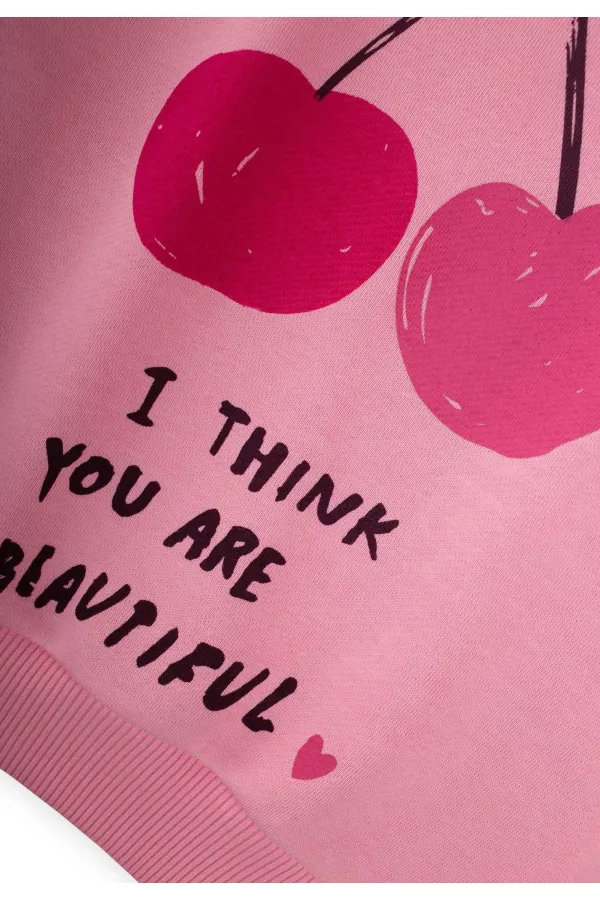 Cherry Printed Sweatshirt Set for 2-10 Years Old Pink