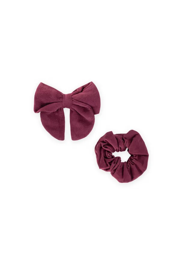 Pince à cheveux bordeaux avec ruban et élastique