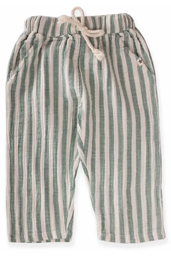 Müslin Pantolon 1-10 Yaş Yeşil Çizgili