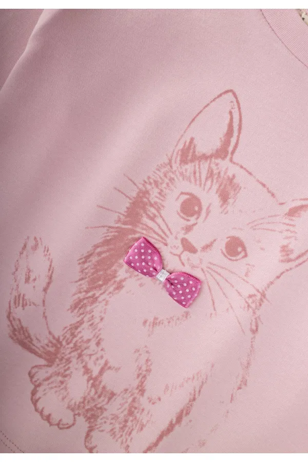 Cat Print Pajama Set for Ages 2-8, Powder Pink