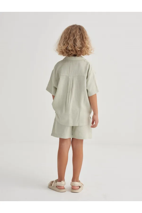 Behappy Ensemble short brodé en lin, 2 à 7 ans, vert menthe Behappy Ensemble short brodé en lin, 2 à 7 ans, vert menthe