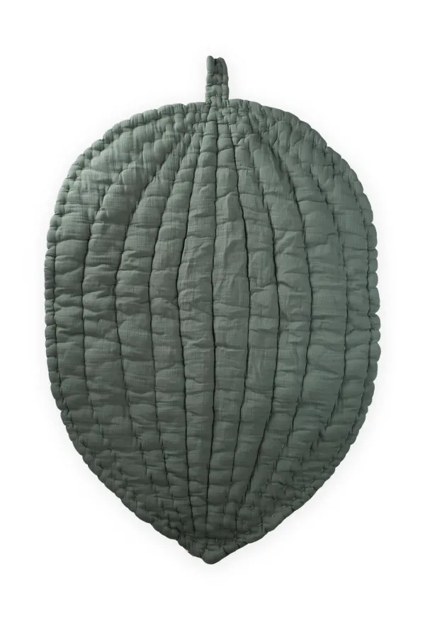 Tapis d'éveil bébé en mousseline à motif feuilles (lavé) kaki