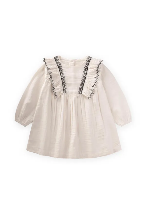 Robe de saison à volants brodés, écru, 1-8 ans