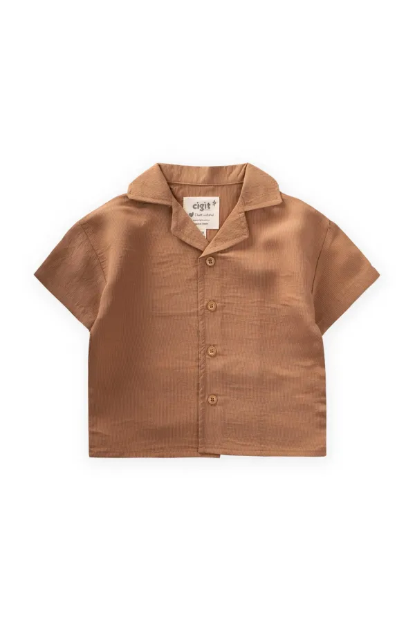 Chemise hawaïenne rayée en modal, couleur camel, 1-8 ans