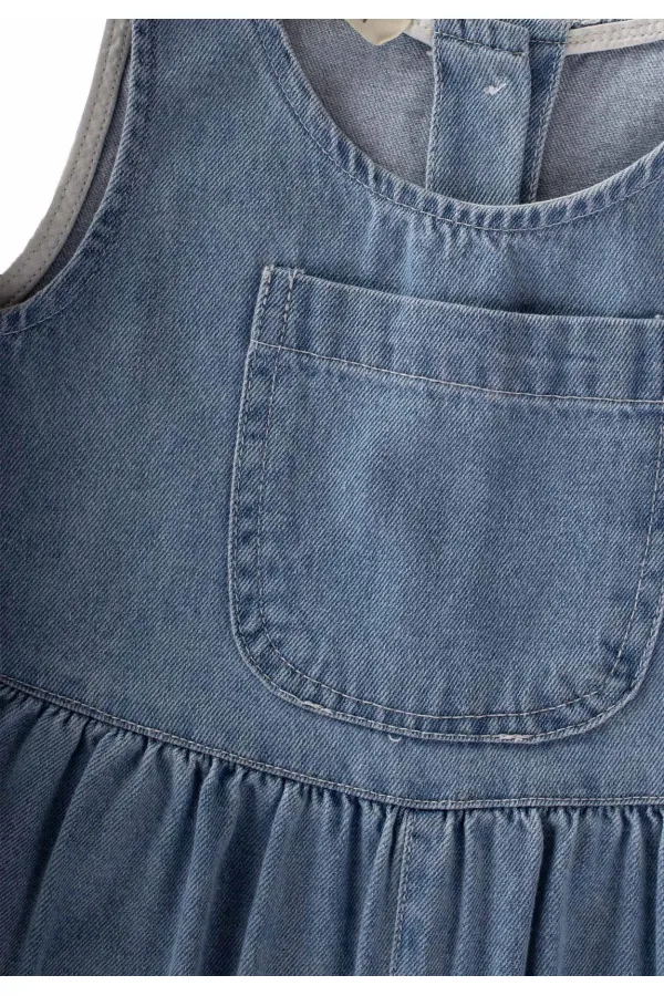 Önü Cepli Kot Tulum 2-7 Yaş Mavi