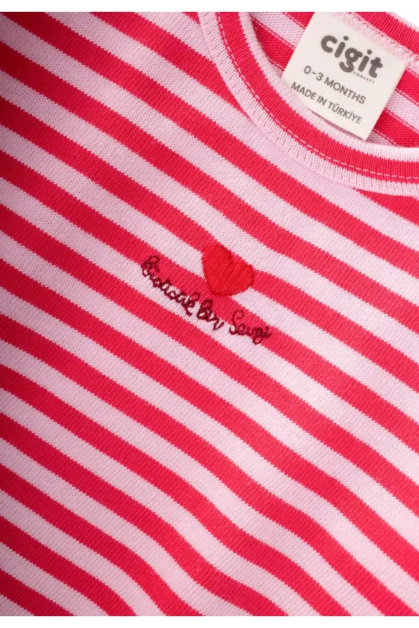 Ensemble bébé fille rayé en maille rose poudré et corail, 0-3 ans