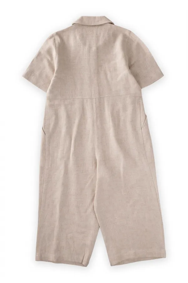 Salopette en lin à taille plissée pour enfants de 2 à 7 ans, couleur naturelle