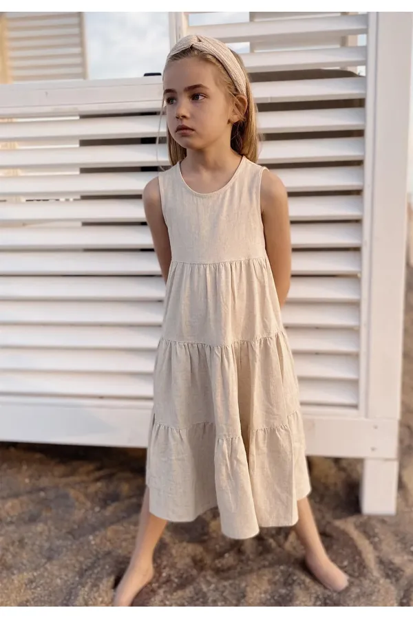 Robe plissée en lin naturel, 2-7 ans
