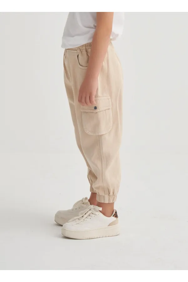 Gabardin Kargo Pantolon 2-7 Yaş Bej