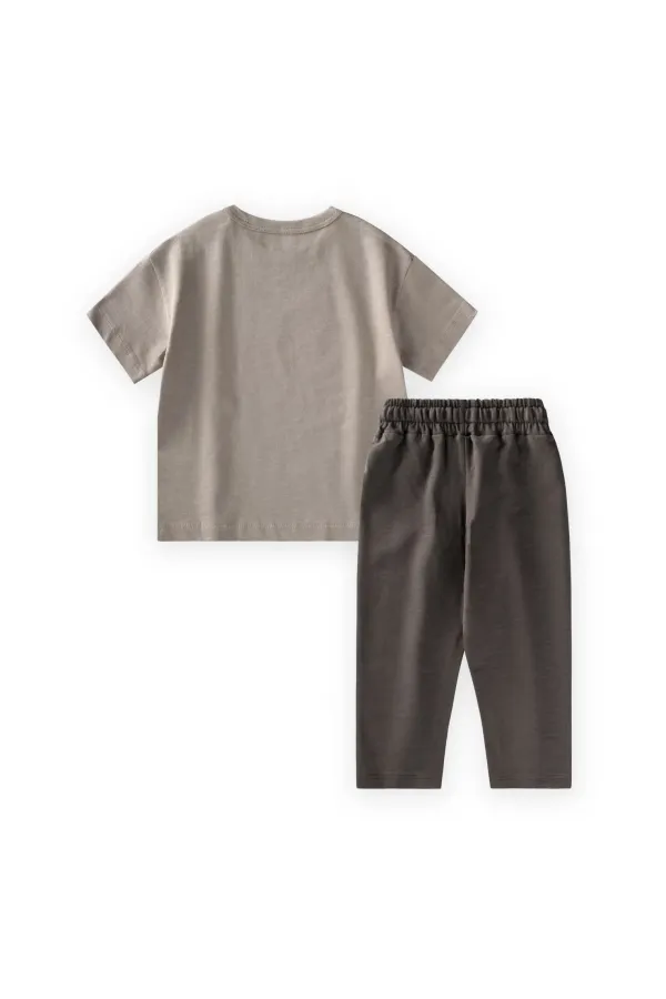 Çiftlik Baskılı T-Shırt Takım1-5 Yaş Vizon