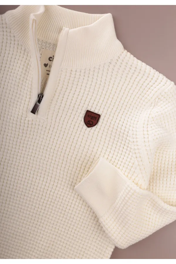 Pull Selanik Knitwear à fermeture éclair, 2-11 ans, écru