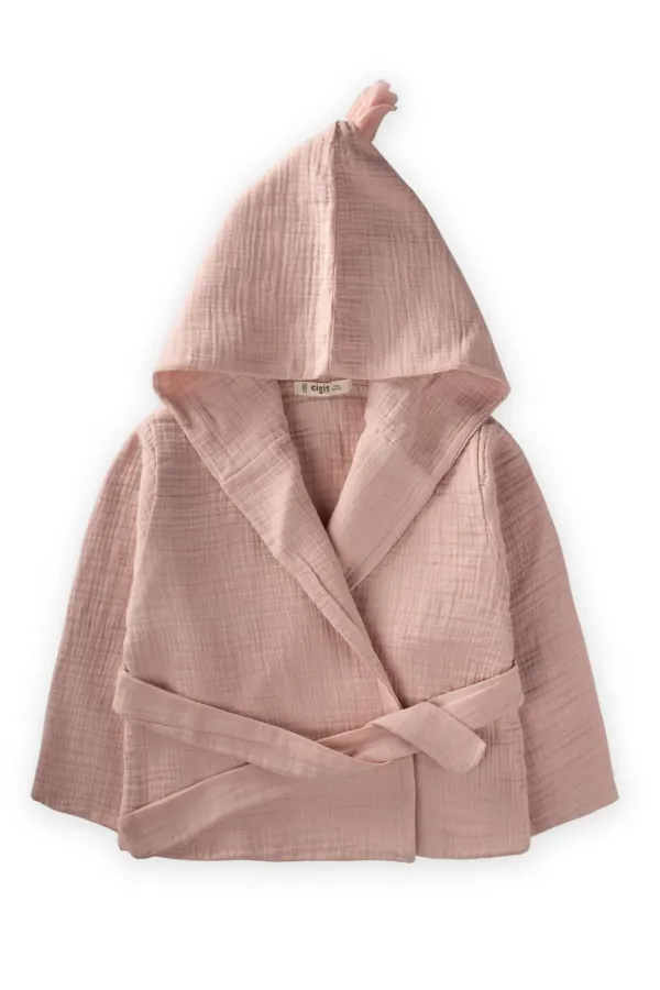 Peignoir enfant en mousseline double épaisseur, rose poudré, 2-9 ans