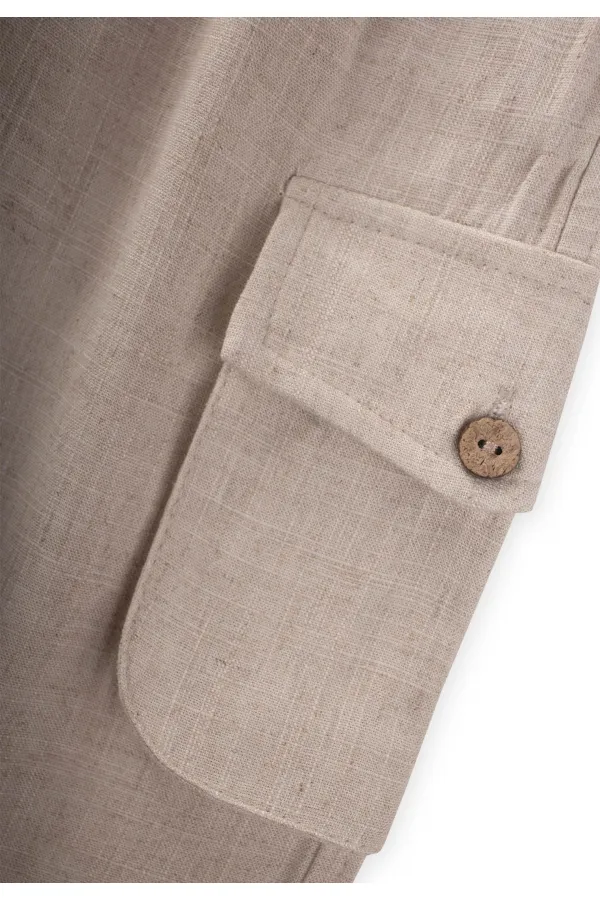 Çift Körük Cepli Keten Pantolon 2-7 Yaş Naturel
