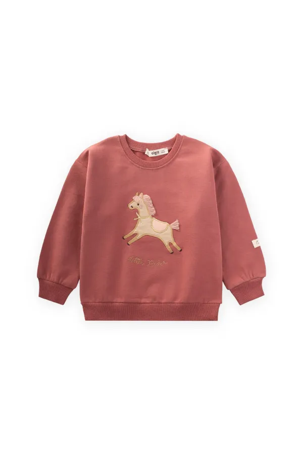 Horse Applique Sweatshirt, 1-6 Years Old, Dusty Rose