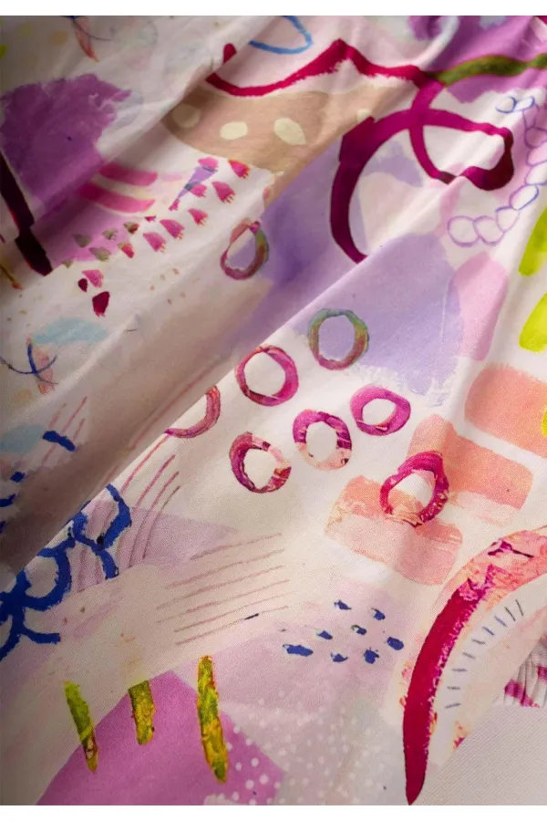 Poplin Dress with Elastic Collar and Sleeves, 2-7 Years Old, Ecru Fuchsia