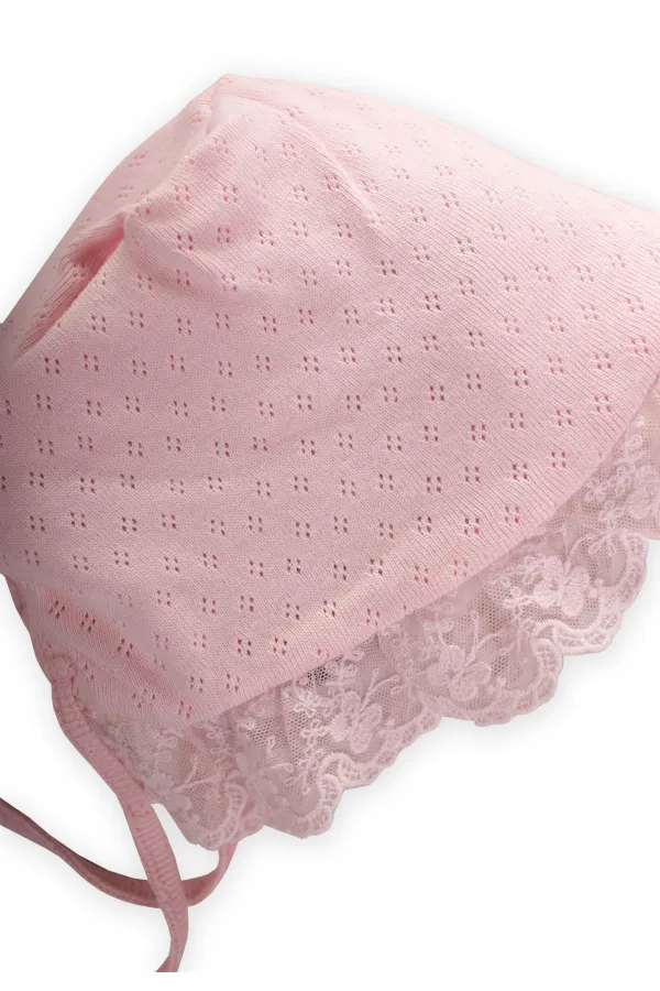 Baby Hat with Scallop Tie, Pink, Ages 0-1