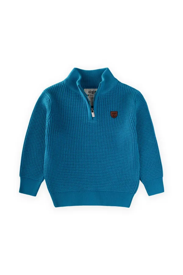Pull Selanik Knitwear à fermeture éclair, turquoise, 2-11 ans