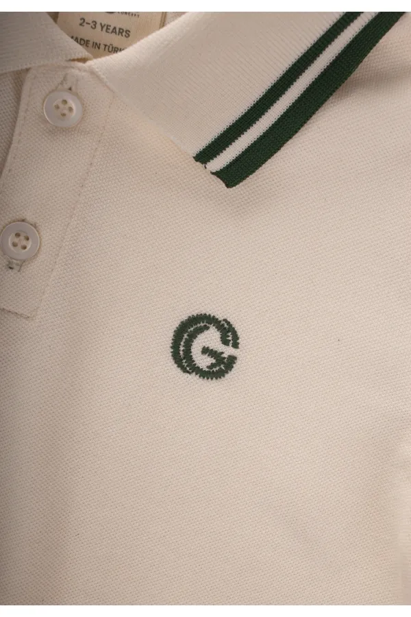 Polo à rayures doubles brodées, écru, 2-10 ans