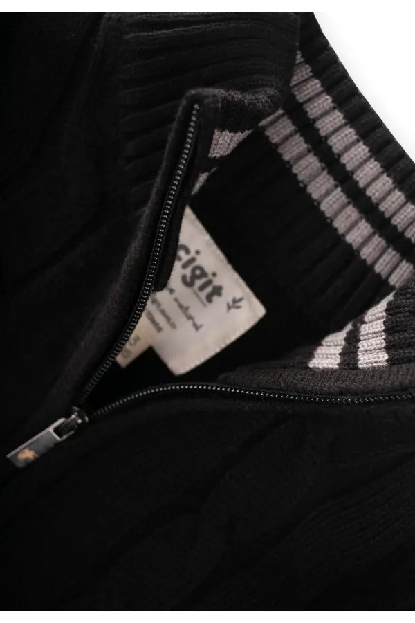 Saç Örgü Triko Hırka 2-11 Yaş Siyah