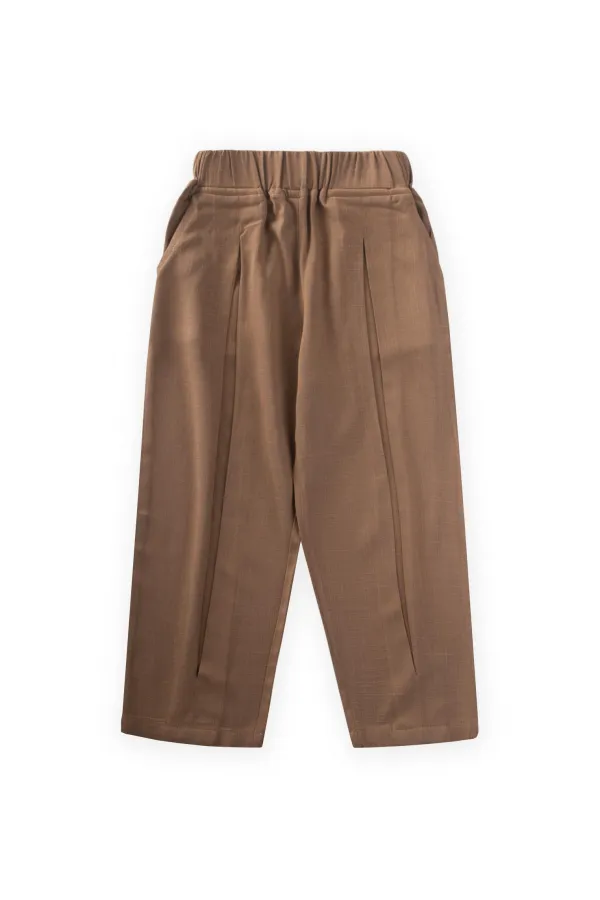 Pantalon en lin à plis plats, jambes et taille fermées, 2-7 ans, couleur caramel