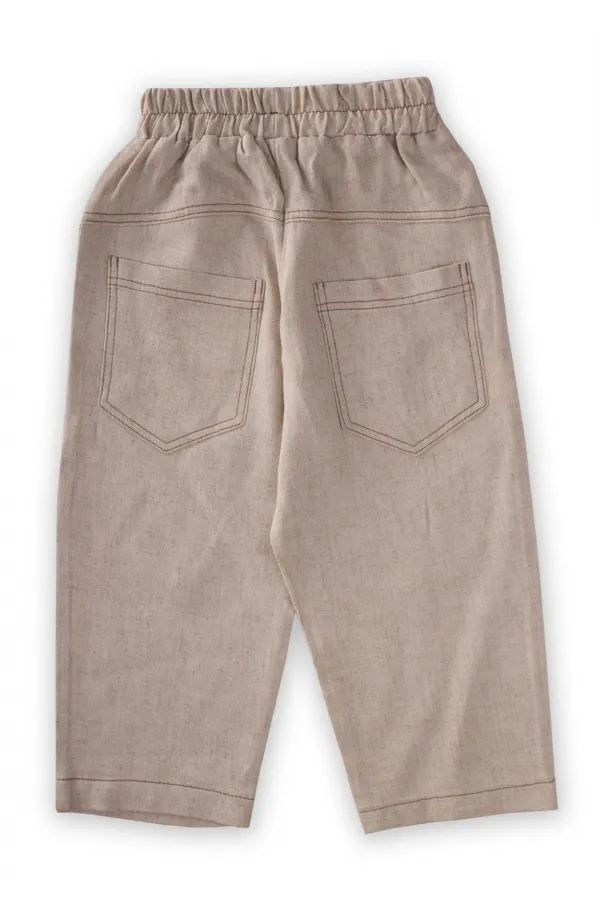 Dizi Kapaklı Keten Pantolon 2-7 Yaş Naturel