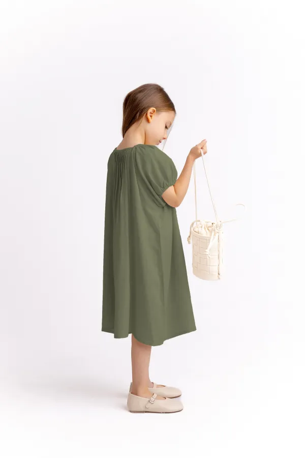 Robe en lin côtelé kaki vert pour enfants de 2 à 7 ans