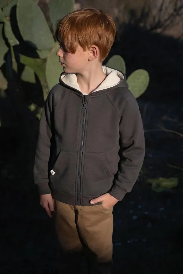 Hooded Zippered Cardigan 1-14 Years Anthracite