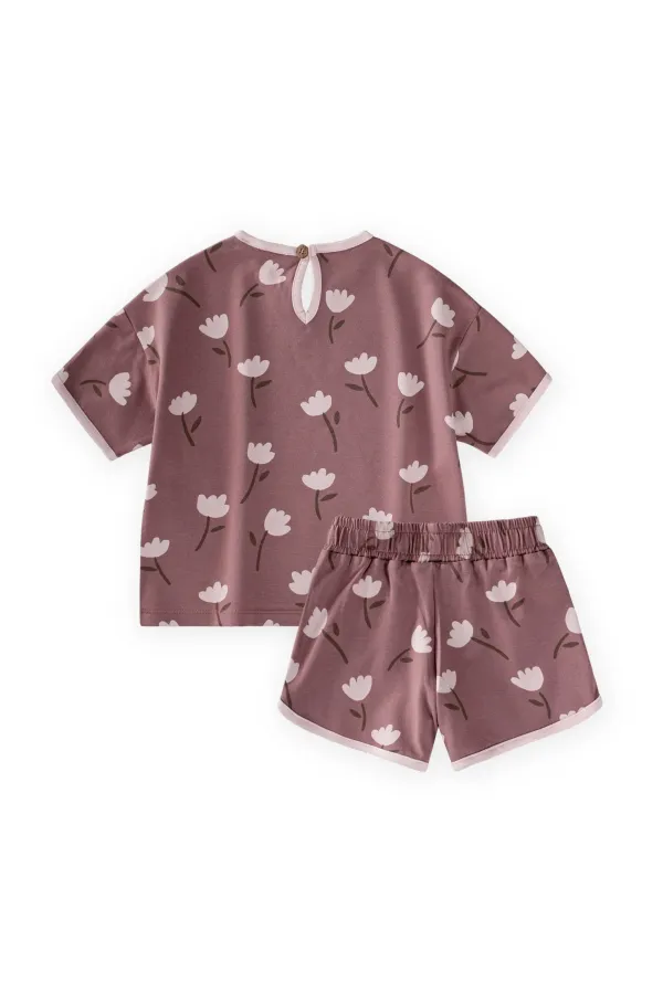 Desenli Oversize Şortlu Takım 1-7 Yaş Bakır