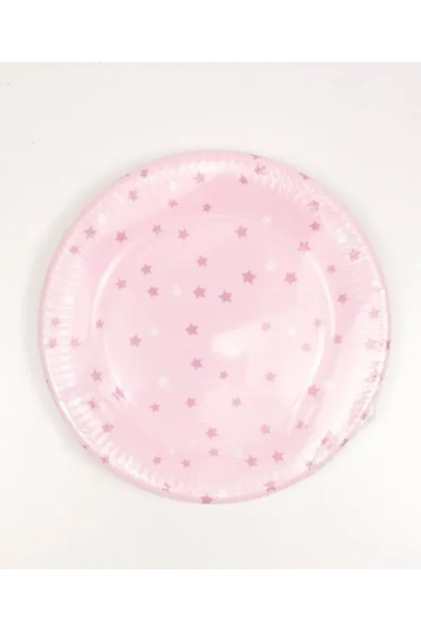 8-Piece Cardboard Plate with Pink Stars
