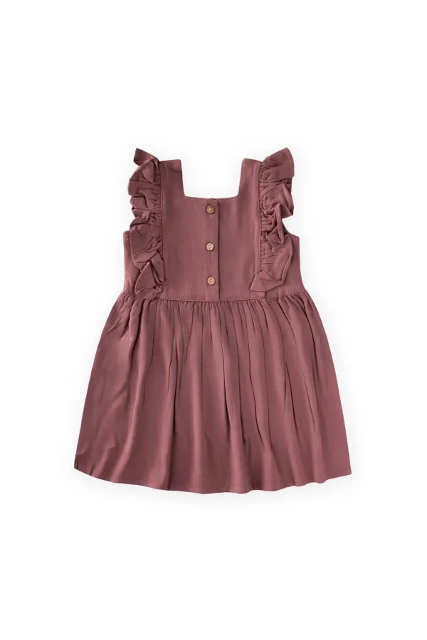 Square Neck Linen Dress with Rhinestone Embellishment, Ages 2-7, Plum