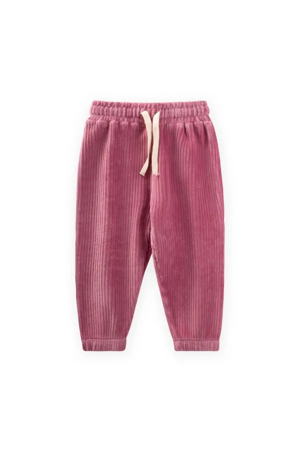 Fitilli Kadife Jogger Pantolon 1-10 Yaş Fuşya