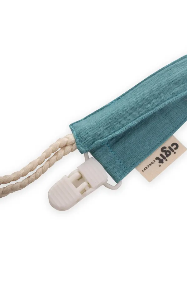 Porte-tétine en coton pour bébé 23 cm Turquoise