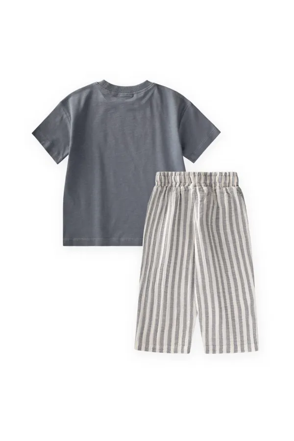 Muslin Trousers and T-Shirt Set, Ages 2-10, Grey Muslin Trousers and T-Shirt Set, Ages 2-10, Grey