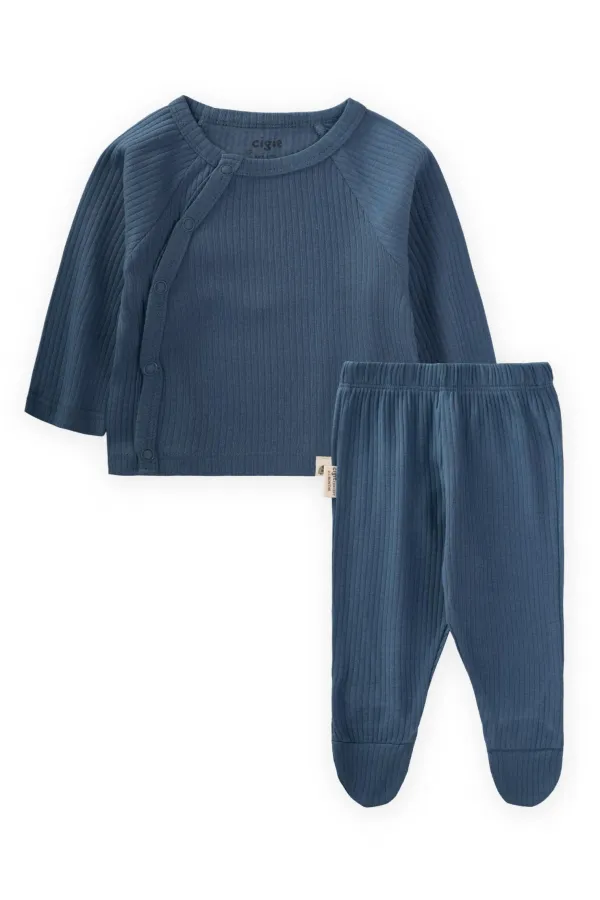 Ensemble de chaussures à pieds en velours côtelé 0-9 mois bleu marine