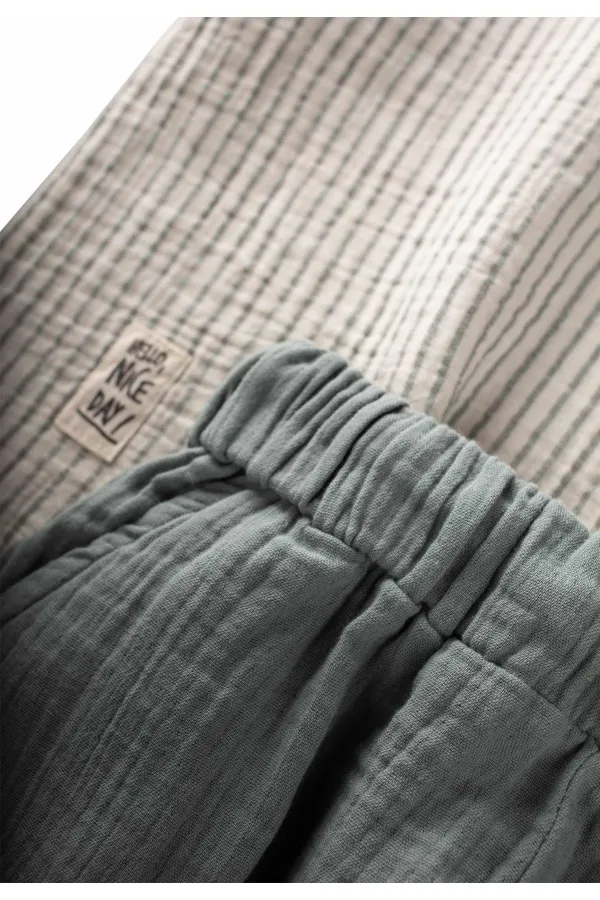 Ensemble en mousseline à capuche rayée, 2-10 ans, vert