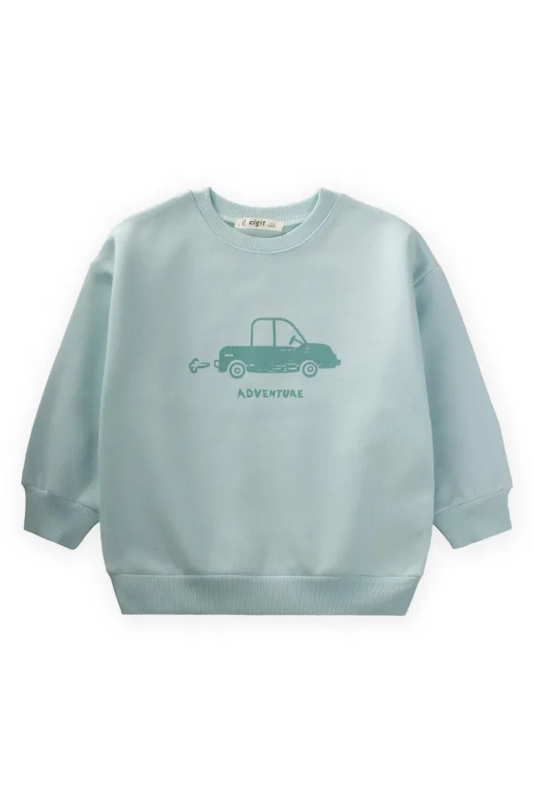 Car Print Sweatshirt, Ages 1-6, Aqua Green Car Print Sweatshirt, Ages 1-6, Aqua Green