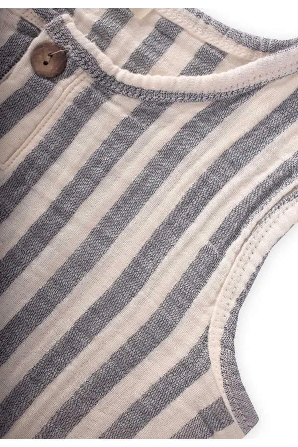 Müslin Bebe Patlı Takım 0-5 Yaş Lacivert Çizgili