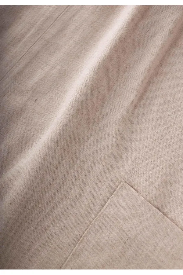 Bilezik Yaka Keten Yanı Cepli Elbise 2-7 Yaş Naturel