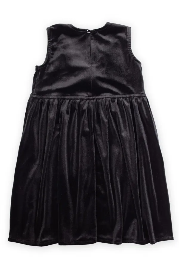 Önü Fiyonklu Kadife Elbise 2-7 Yaş Siyah